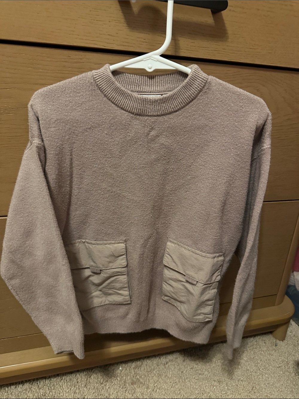 Zara Men's Crewneck Sweater in Dusty Rose with Patch Pockets